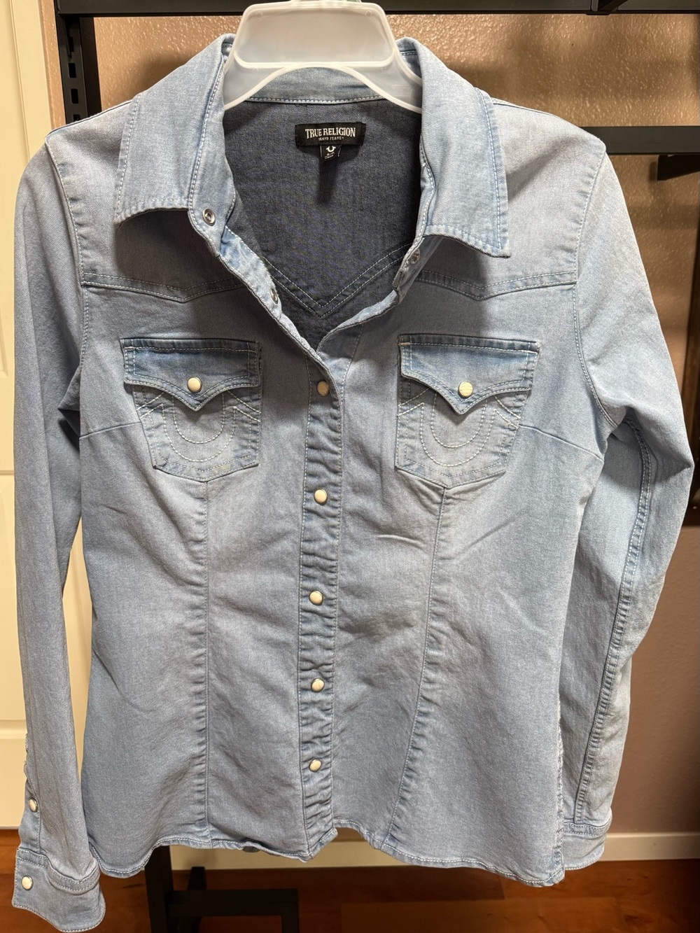True Religion Light Blue Denim Snap-Front Western Shirt